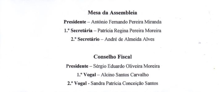 Lista de Candidatos aos Órgãos Sociais