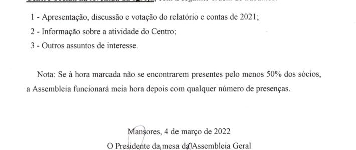 Convocatória – Assembleia Geral Convocatória – Assembleia Geral